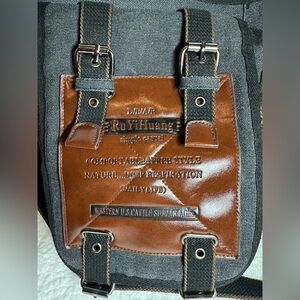 Men's Leather and Canvas Messenger Bag - Black and Brown